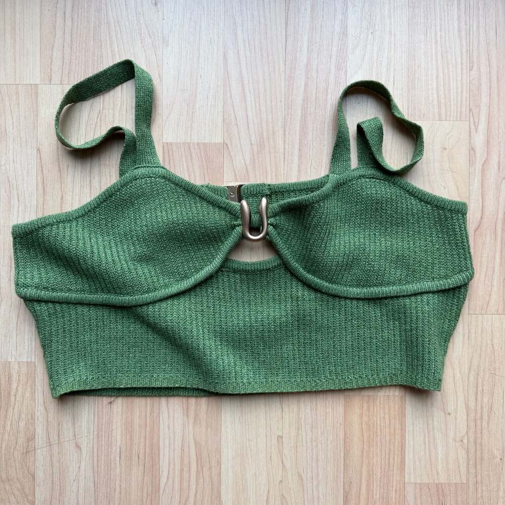 Micas Green Knit Boho Tank Top Crop with Metal Hardware